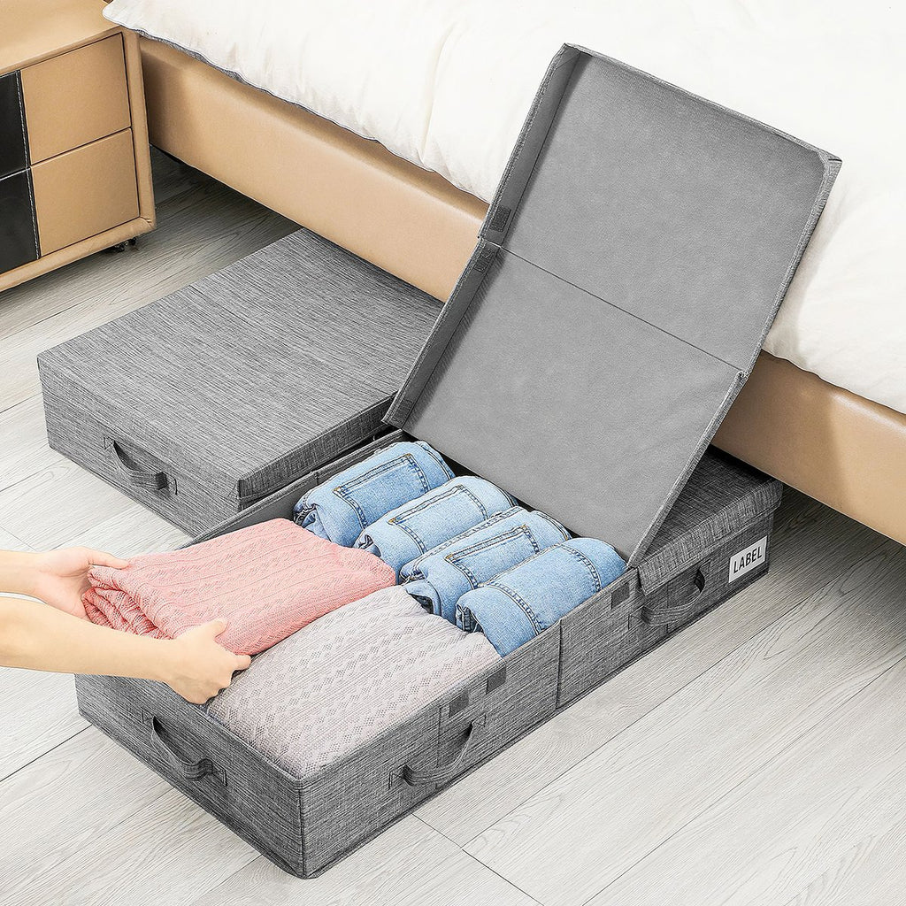 50L foldable linen underbed storage trunk with removable lid and handles