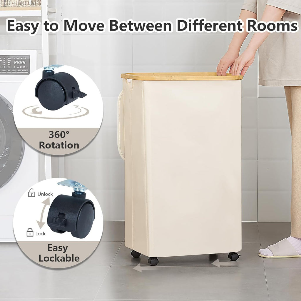 105-Litre Laundry Basket with wheels Lid Large Washing Baskets for Laundry with Laundry Bag Collapsible Laundry Baskets with Handles Laundry Hamper Laundry Bin for Bedroom, Bathroom - image 2
