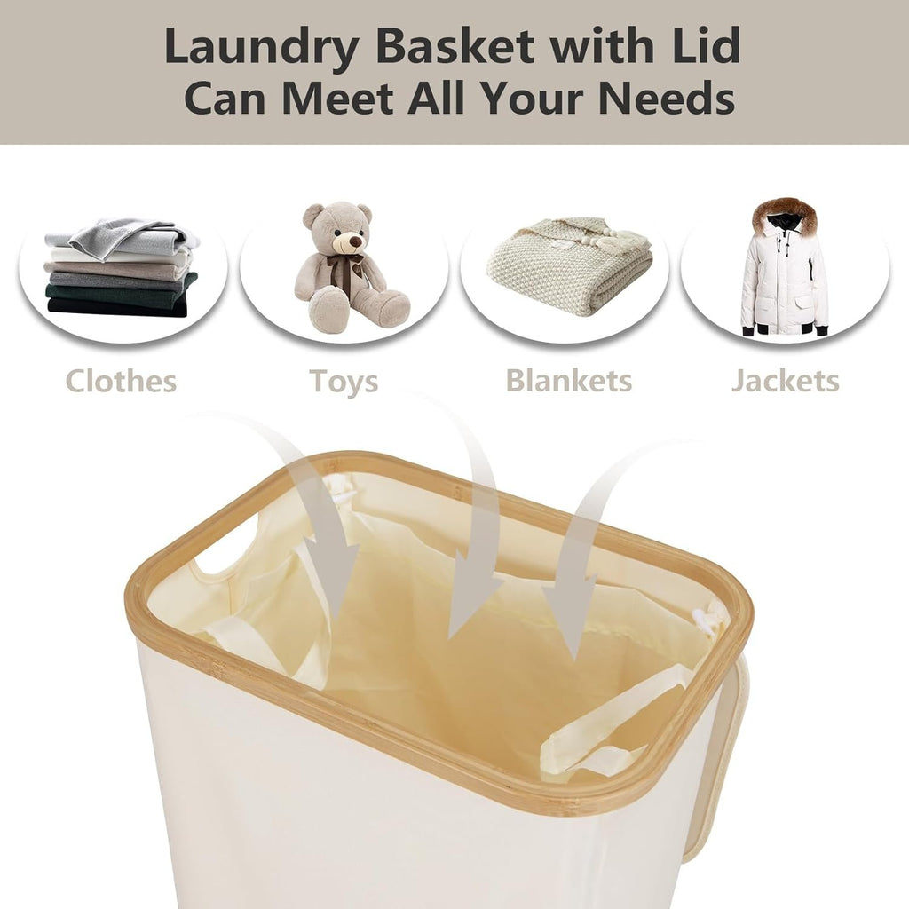 105-Litre Laundry Basket with wheels Lid Large Washing Baskets for Laundry with Laundry Bag Collapsible Laundry Baskets with Handles Laundry Hamper Laundry Bin for Bedroom, Bathroom - image 5