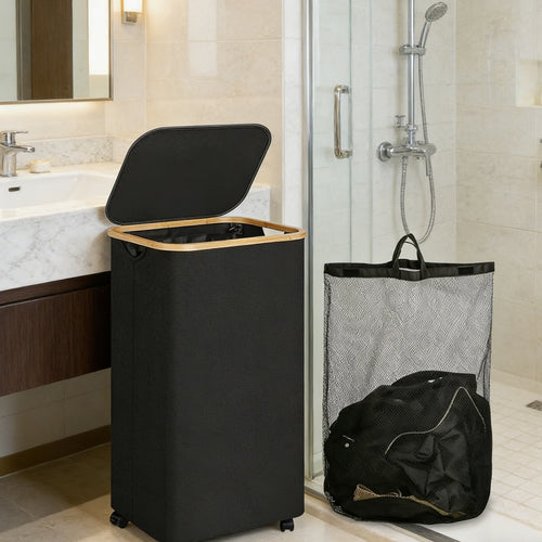 105-Litre Laundry Basket with wheels Lid Large Washing Baskets for Laundry with Laundry Bag Collapsible Laundry Baskets with Handles Laundry Hamper Laundry Bin for Bedroom, Bathroom - image 6