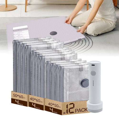12pcs Vacuum Compression Storage Bags with - Heavy-Duty Suitable for Clothes, Bedding, Seasonal Garments | Airtight Zipper Seal & Pumped Valve System | Space Saver for Travel, Moving, Under-Bed Organization | Plastic Compression Bags - image 1