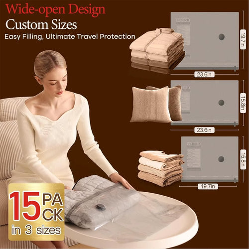 12pcs Vacuum Compression Storage Bags with - Heavy-Duty Suitable for Clothes, Bedding, Seasonal Garments | Airtight Zipper Seal & Pumped Valve System | Space Saver for Travel, Moving, Under-Bed Organization | Plastic Compression Bags - image 2