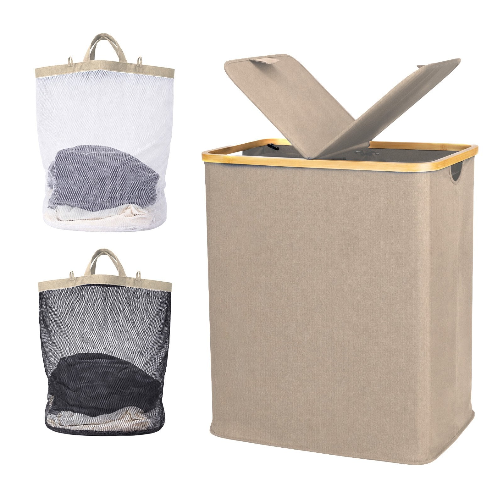 140L Lid Laundry Basket with Extra large Washing with 2 Removable Laundry Bags - image 1
