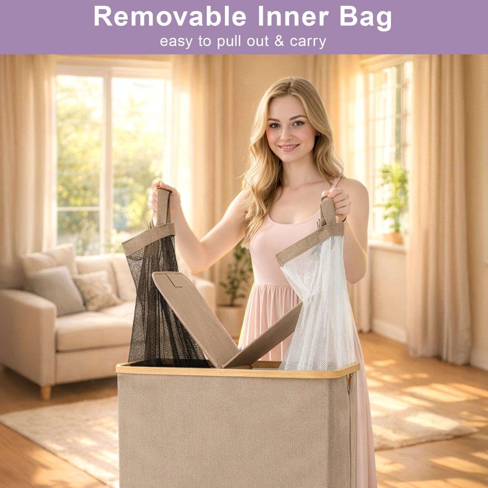140L Lid Laundry Basket with Extra large Washing with 2 Removable Laundry Bags - image 4