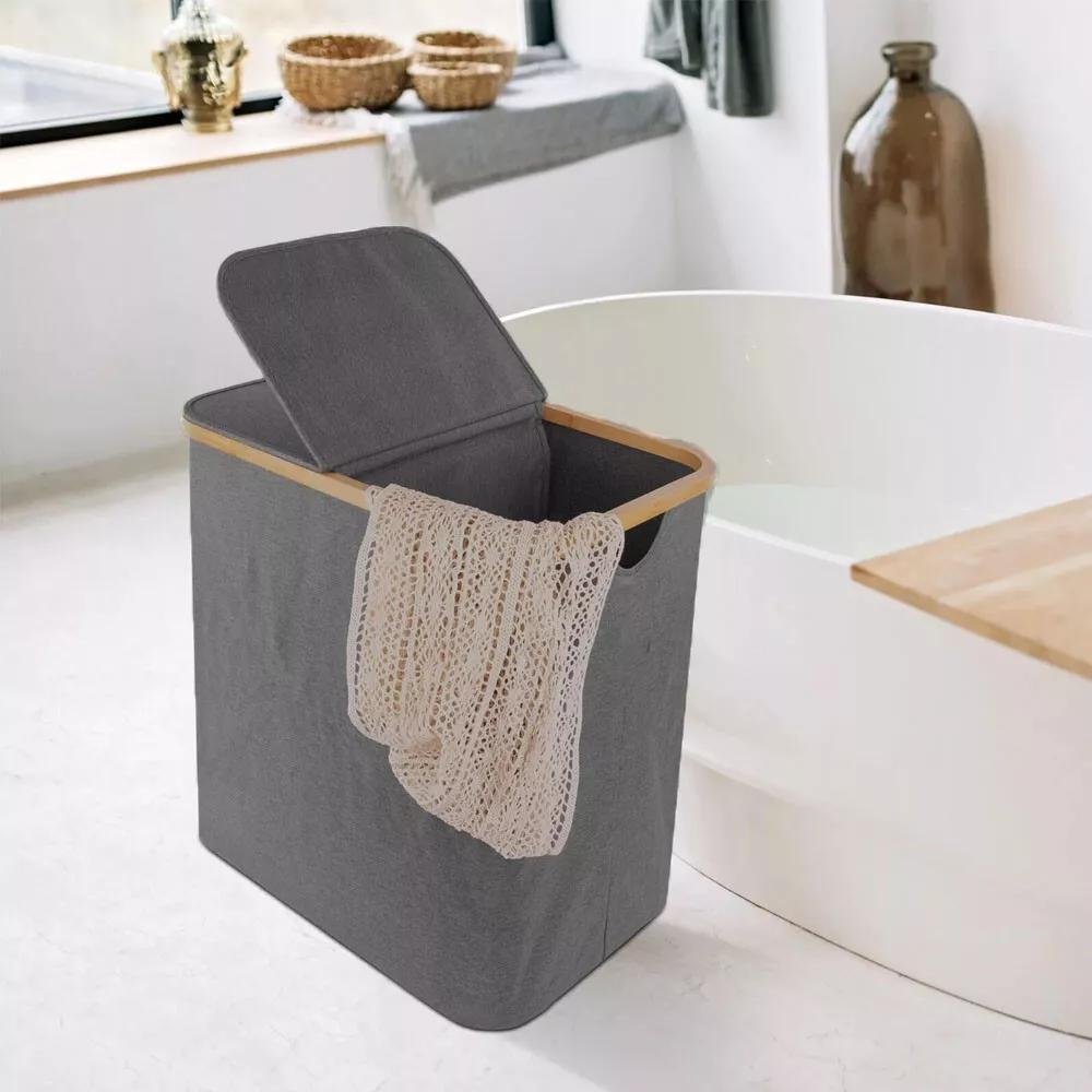 145L Laundry Basket Folding Bin Bag Hamper with Compartment Double Sided, Laundry Baskets - image 5