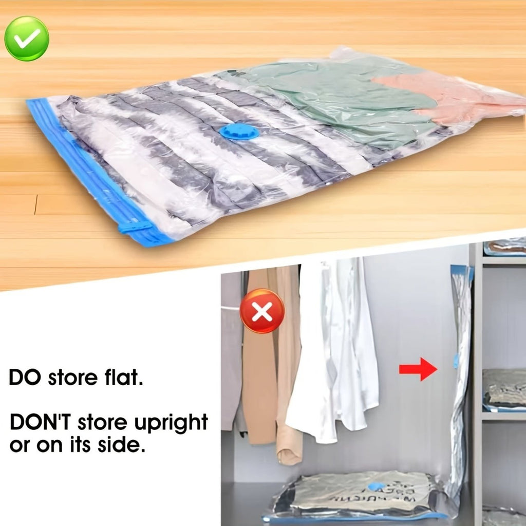 Vacuum compression bags packed flat inside a travel suitcase to save luggage space