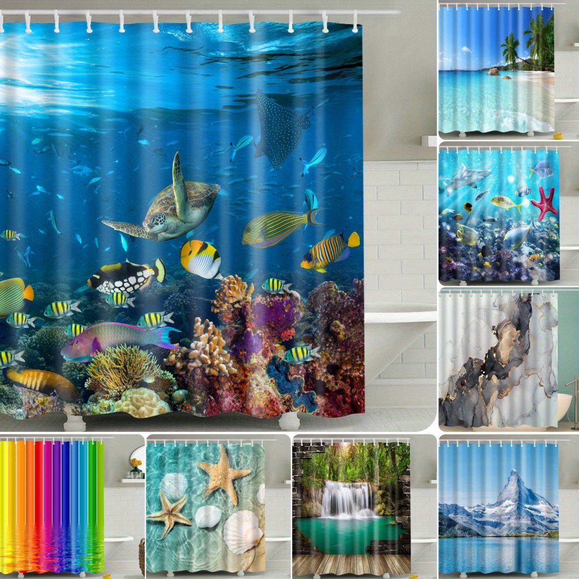 180x180cm Polyester Bathroom Shower Curtain with 12 Hooks - Vibrant Underwater Ocean Scene, Coral Reef & Tropical Fish Design, Machine Washable, Light Filtering Privacy for Serene Bathroom Decor, Shower Curtain Sets for Bathrooms, Natureinspired Decor, Durable Fabric, Home Decorators - image 1