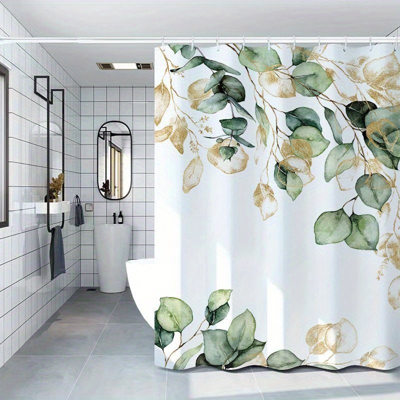 White botanical shower curtain 182cm fits standard bathtub