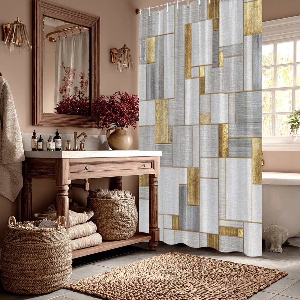 Elegant geometric shower curtain 179cm for modern bathroom