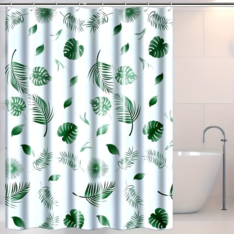 Oversized tropical floral shower curtain hanging over bath