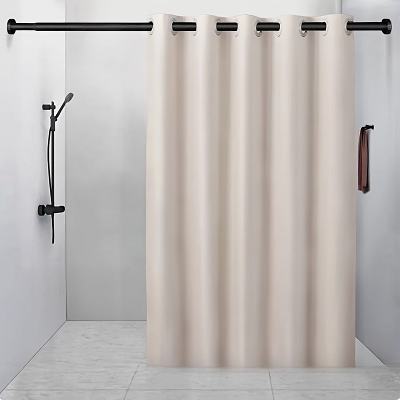 Textured linen-look fabric detail on grey bathroom shower curtain