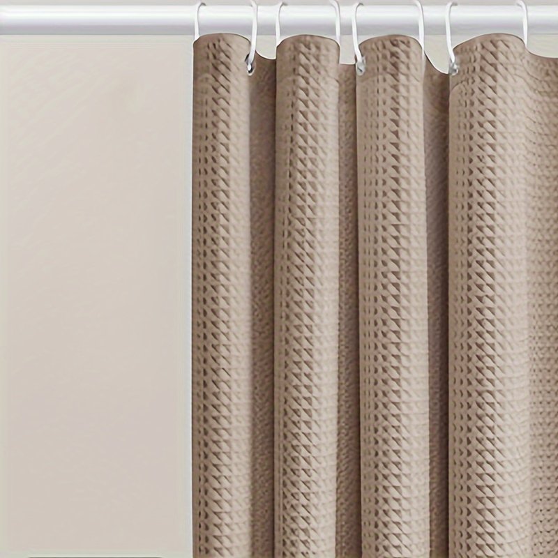 Khaki jacquard waffle weave shower curtain with matching hooks