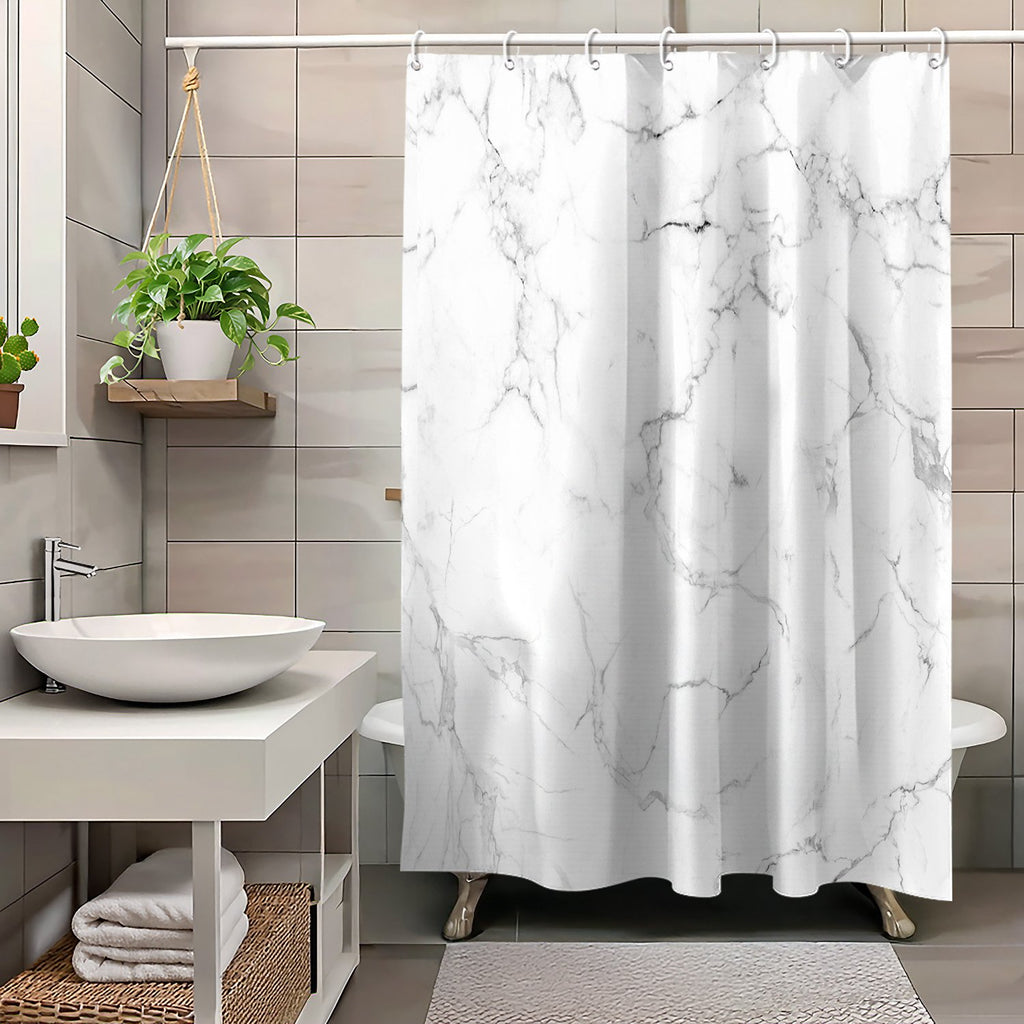 Light grey marble bathroom curtain with hooks included