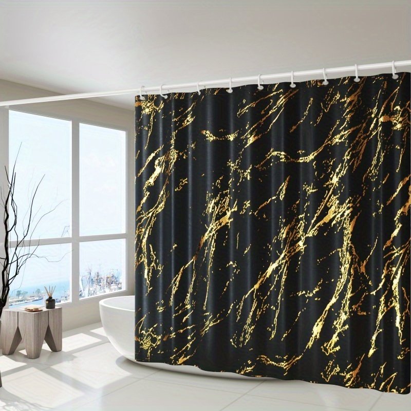 Black and silver marble pattern shower curtain with matching hooks