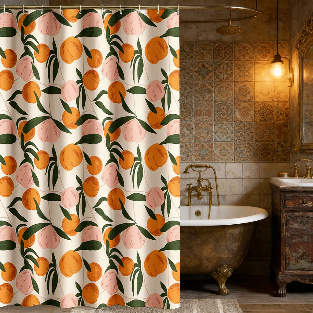 1pc Pure Polyester Digital Print Cartoon Peach Shower Curtain, Decorative with 12 Plastic Hooks - image 2