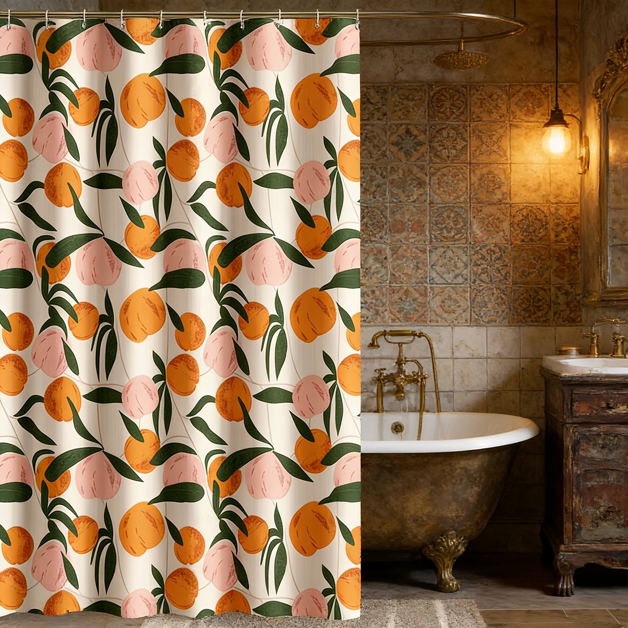 1pc Pure Polyester Digital Print Cartoon Peach Shower Curtain, Decorative with 12 Plastic Hooks - image 2