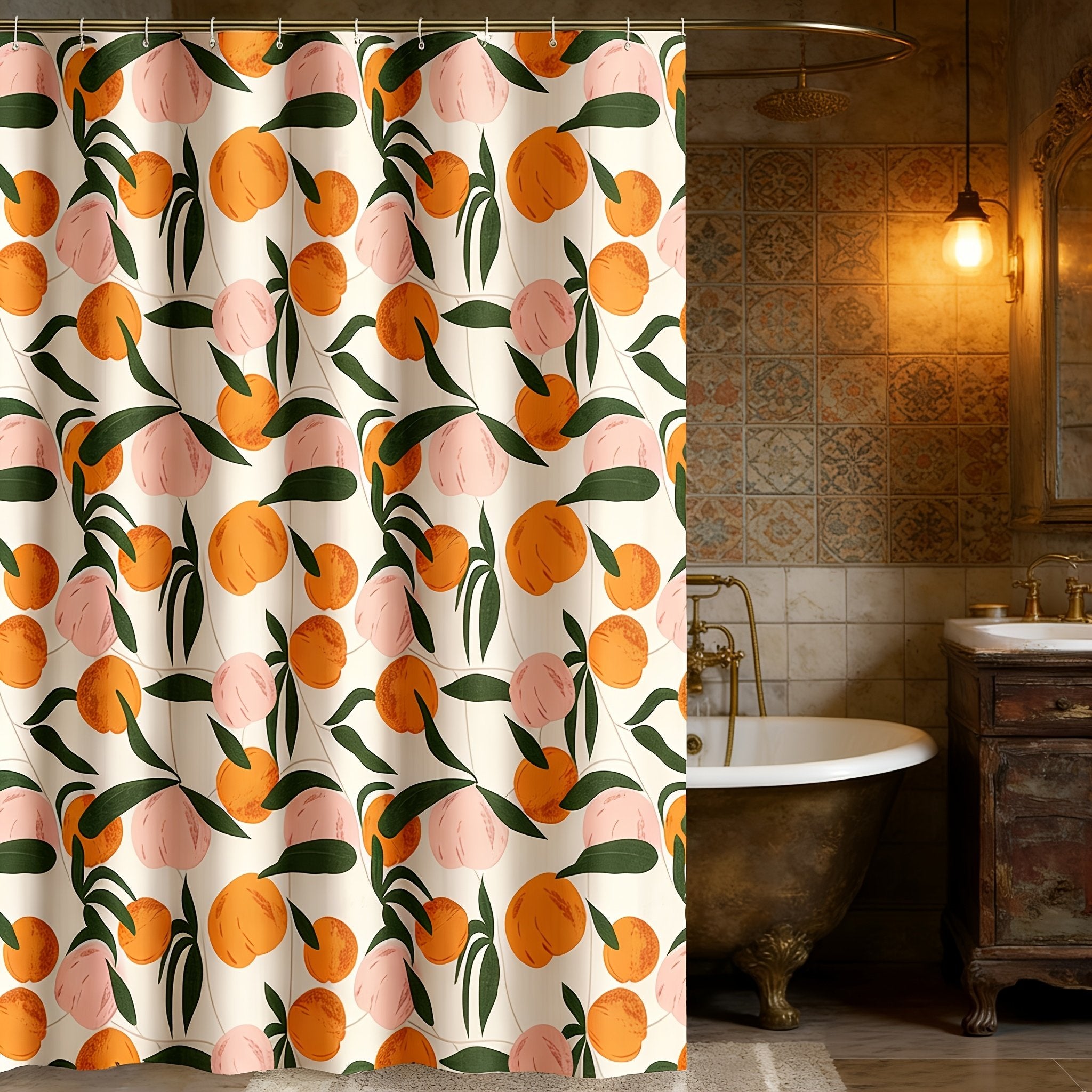 1pc Pure Polyester Digital Print Cartoon Peach Shower Curtain, Decorative with 12 Plastic Hooks - image 4