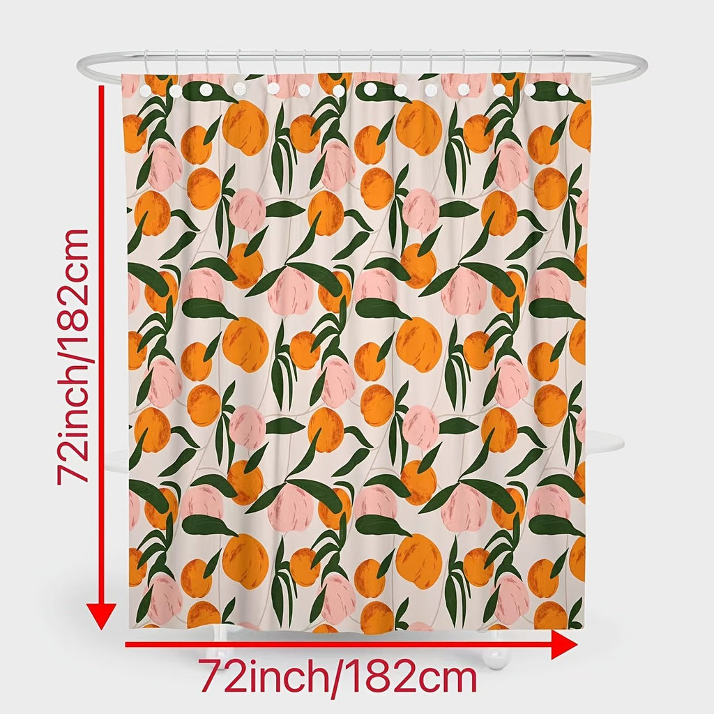 1pc Pure Polyester Digital Print Cartoon Peach Shower Curtain, Decorative with 12 Plastic Hooks - image 6