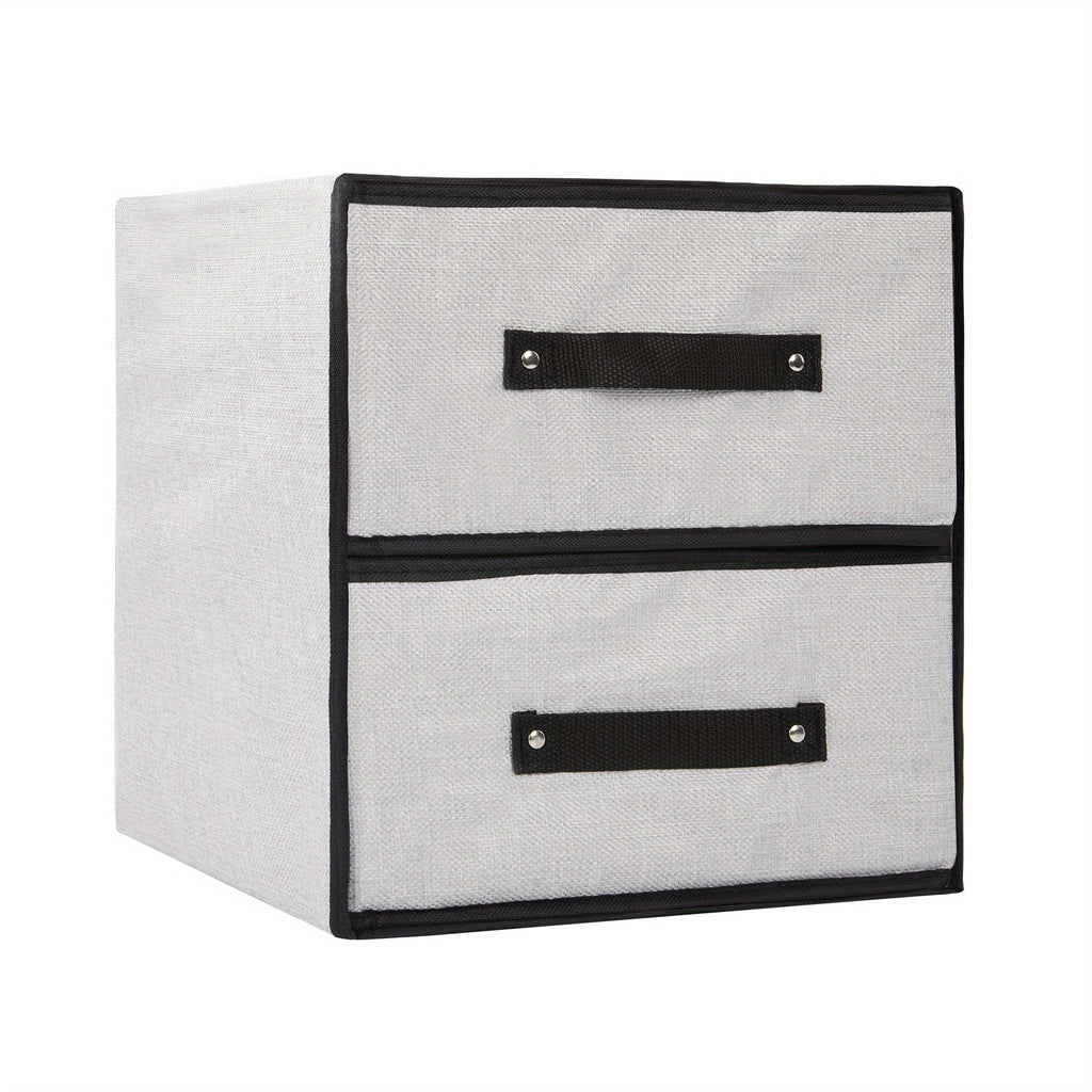 Two-drawer foldable fabric clothing storage box for wardrobe