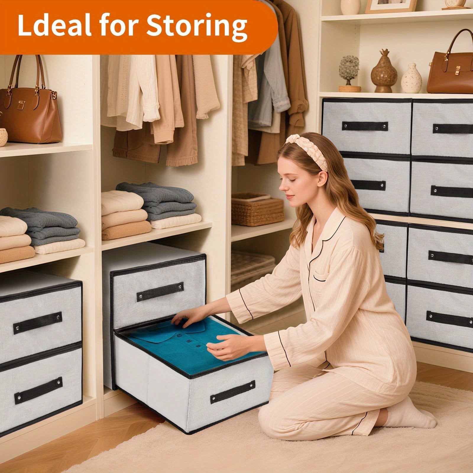 Contemporary fabric storage drawers placed inside wardrobe