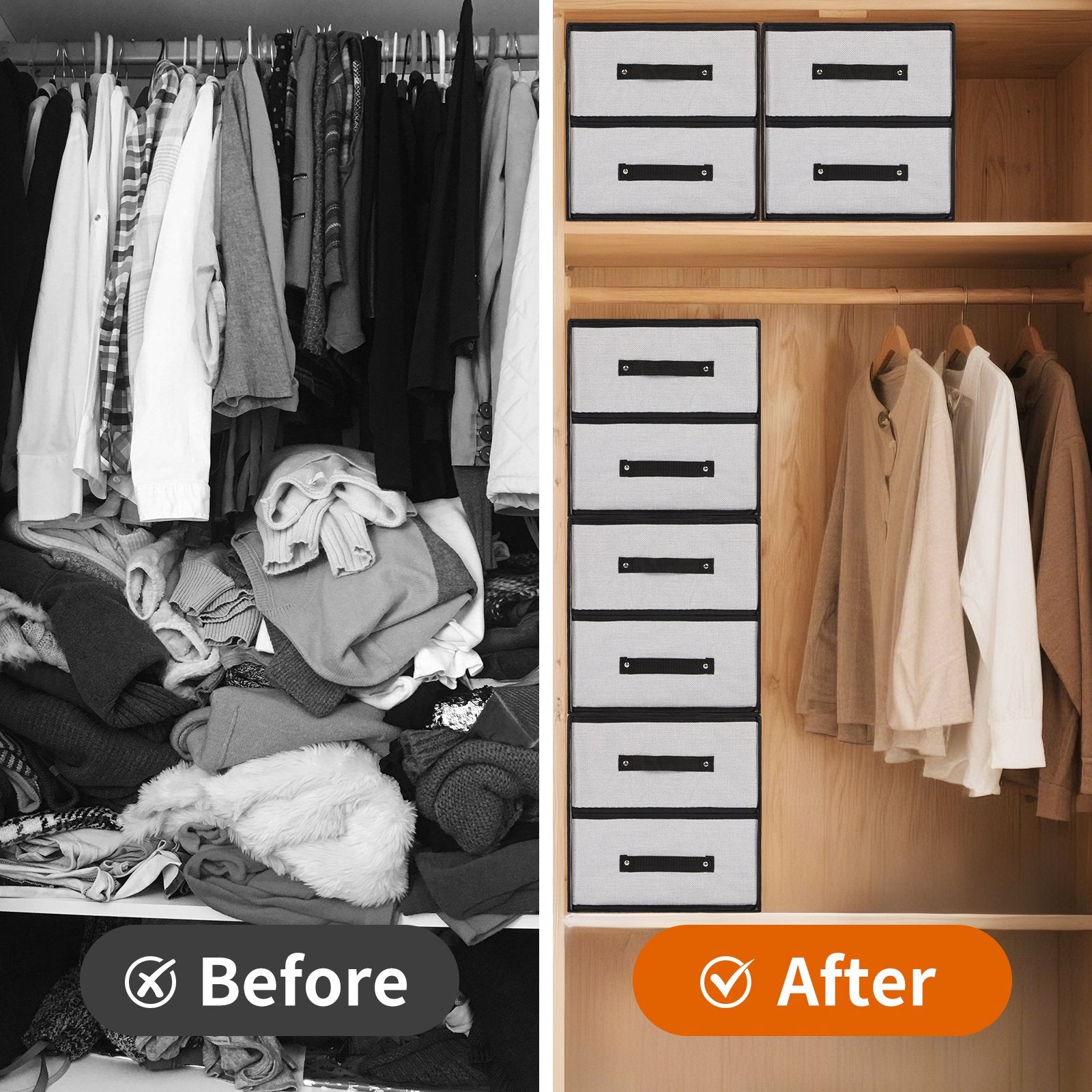 Two-drawer fabric storage unit placed inside wardrobe