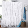 1pc White Pleated Shower Curtain with Tassels - Polyester, Artistic Ripple Design, Elegant Bathroom Decor for Windows, Hand Wash Only, Curtain | Elegant Bathroom Accessory | Easy Hang Hooks, Shower Curtain for Bathrooms - image 1