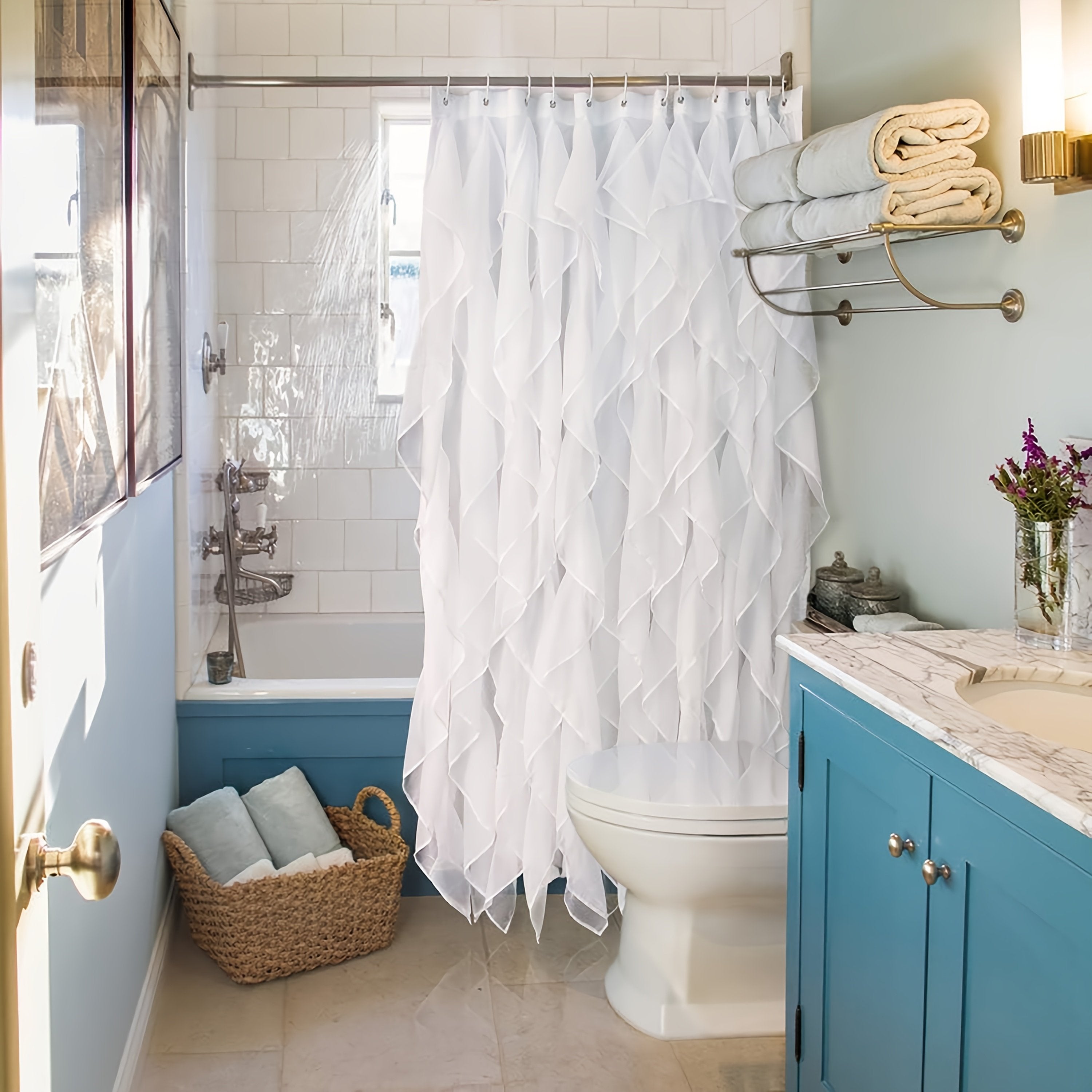 1pc White Pleated Shower Curtain with Tassels - Polyester, Artistic Ripple Design, Elegant Bathroom Decor for Windows, Hand Wash Only, Curtain | Elegant Bathroom Accessory | Easy Hang Hooks, Shower Curtain for Bathrooms - image 4