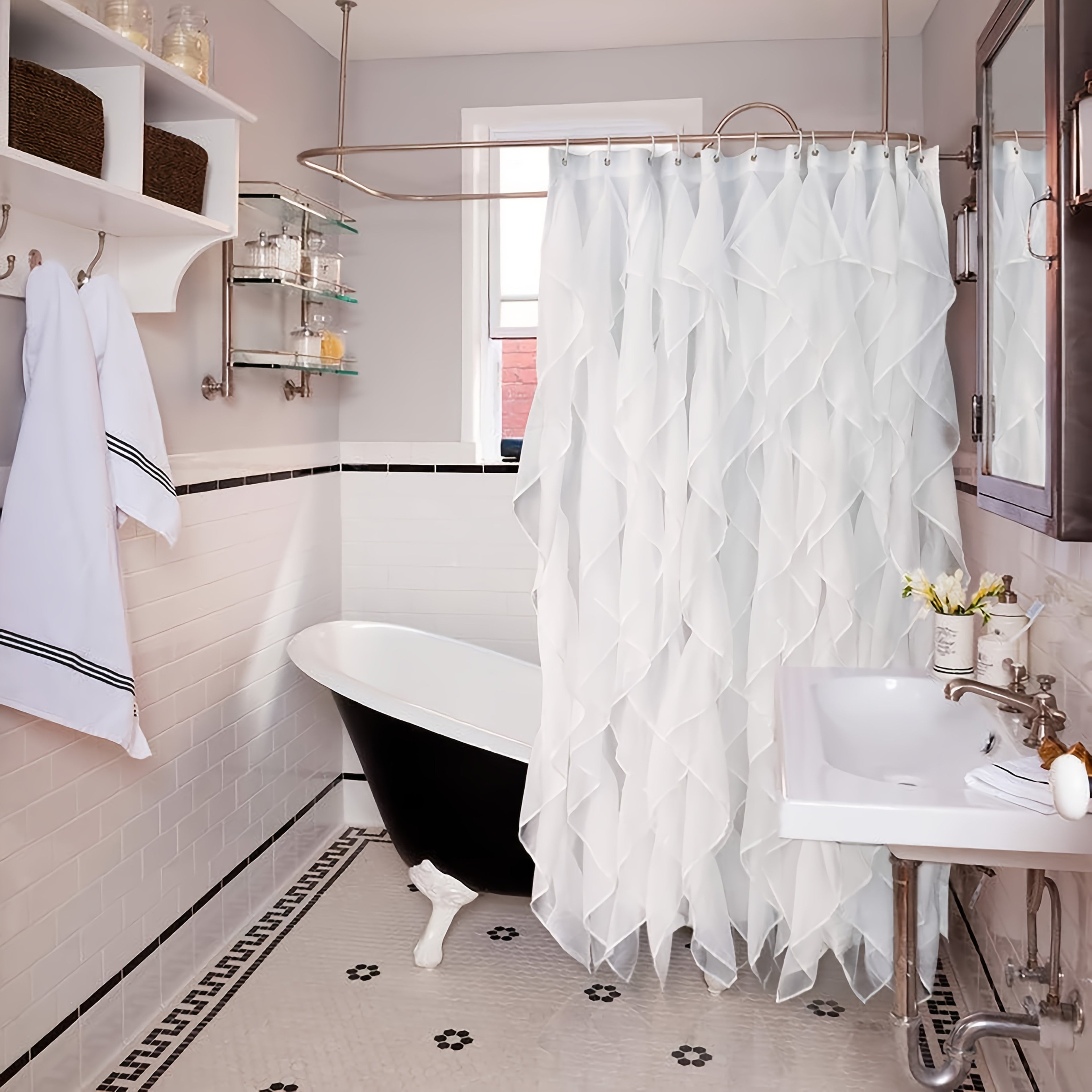 1pc White Pleated Shower Curtain with Tassels - Polyester, Artistic Ripple Design, Elegant Bathroom Decor for Windows, Hand Wash Only, Curtain | Elegant Bathroom Accessory | Easy Hang Hooks, Shower Curtain for Bathrooms - image 5