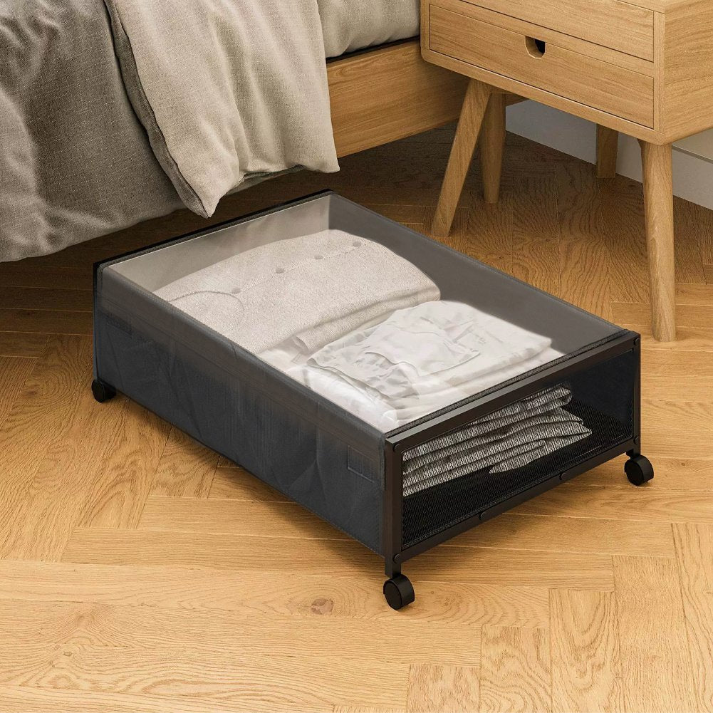 2/1PCS Metal Underbed Storage Box with Lid & Wheels Bedding Drawers Clothes Container Space Saving Bedroom Living Room - image 2