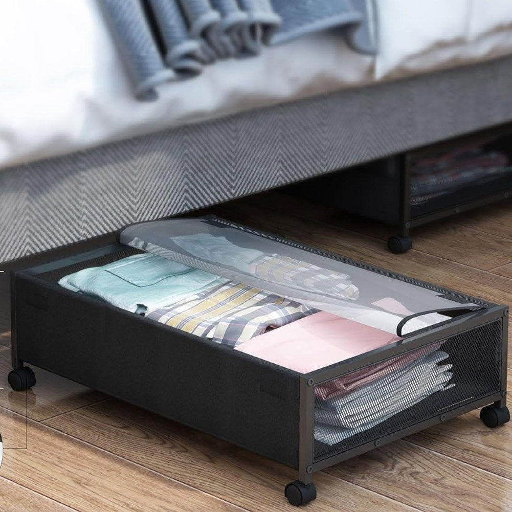 2/1PCS Metal Underbed Storage Box with Lid & Wheels Bedding Drawers Clothes Container Space Saving Bedroom Living Room - image 4