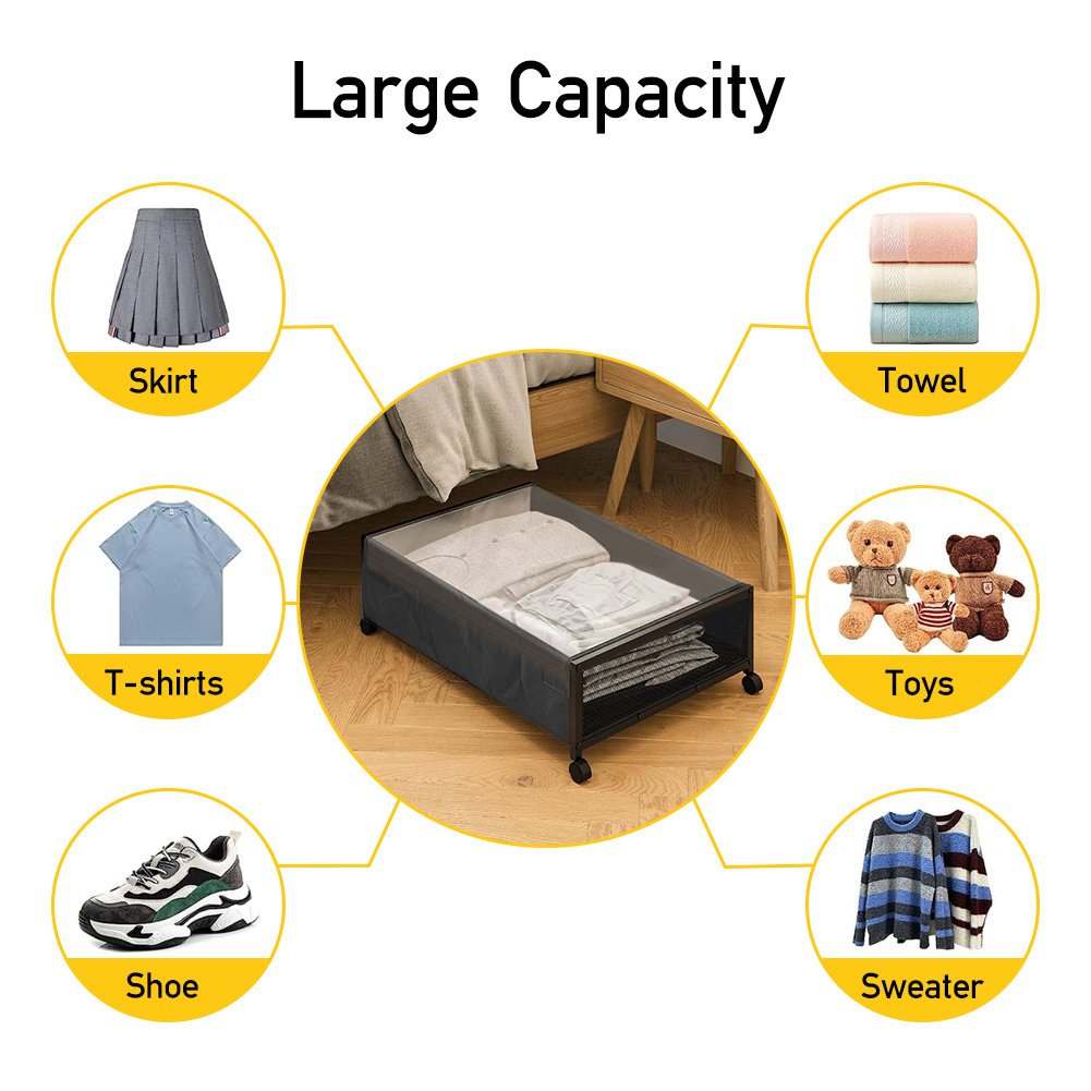 2/1PCS Metal Underbed Storage Box with Lid & Wheels Bedding Drawers Clothes Container Space Saving Bedroom Living Room - image 6