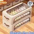 Stackable foldable shoe storage boxes with easy access front opening