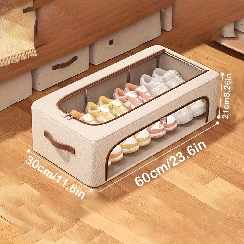 Multifunctional fabric shoe storage box for home dormitory and school
