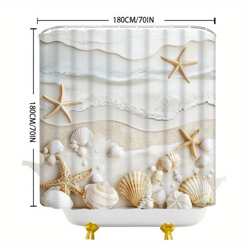 Machine washable waves shower curtain in soothing bathroom