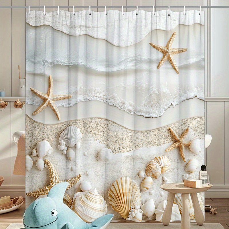 Tranquil neutral shower curtain 177cm for calm bathroom
