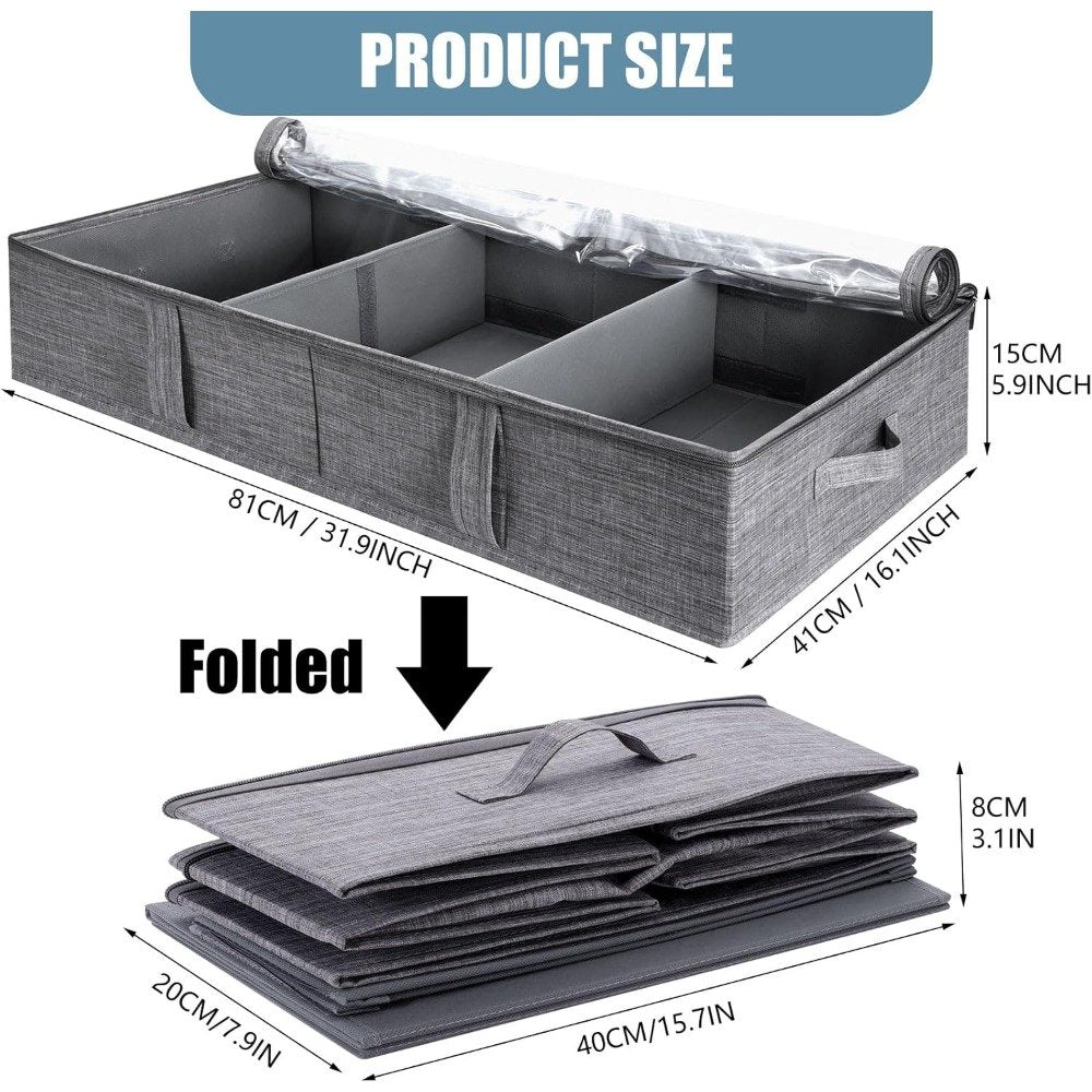 2-piece 50L covered bed bottom storage box, foldable linen storage box with sturdy side/bottom and adjustable partition, 4 handles for storing clothes, blankets, bedding, toys, shoes - image 2