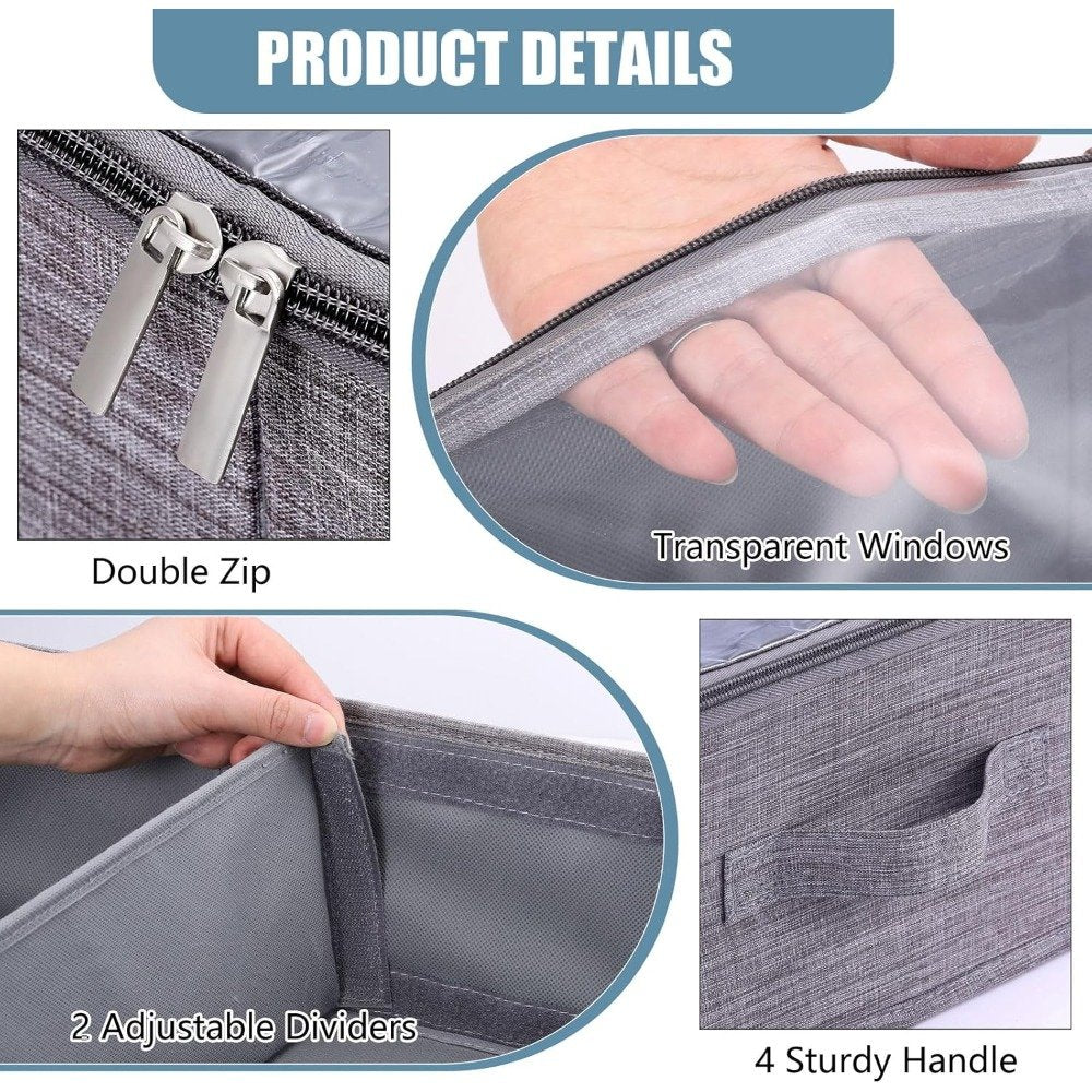 2-piece 50L covered bed bottom storage box, foldable linen storage box with sturdy side/bottom and adjustable partition, 4 handles for storing clothes, blankets, bedding, toys, shoes - image 3
