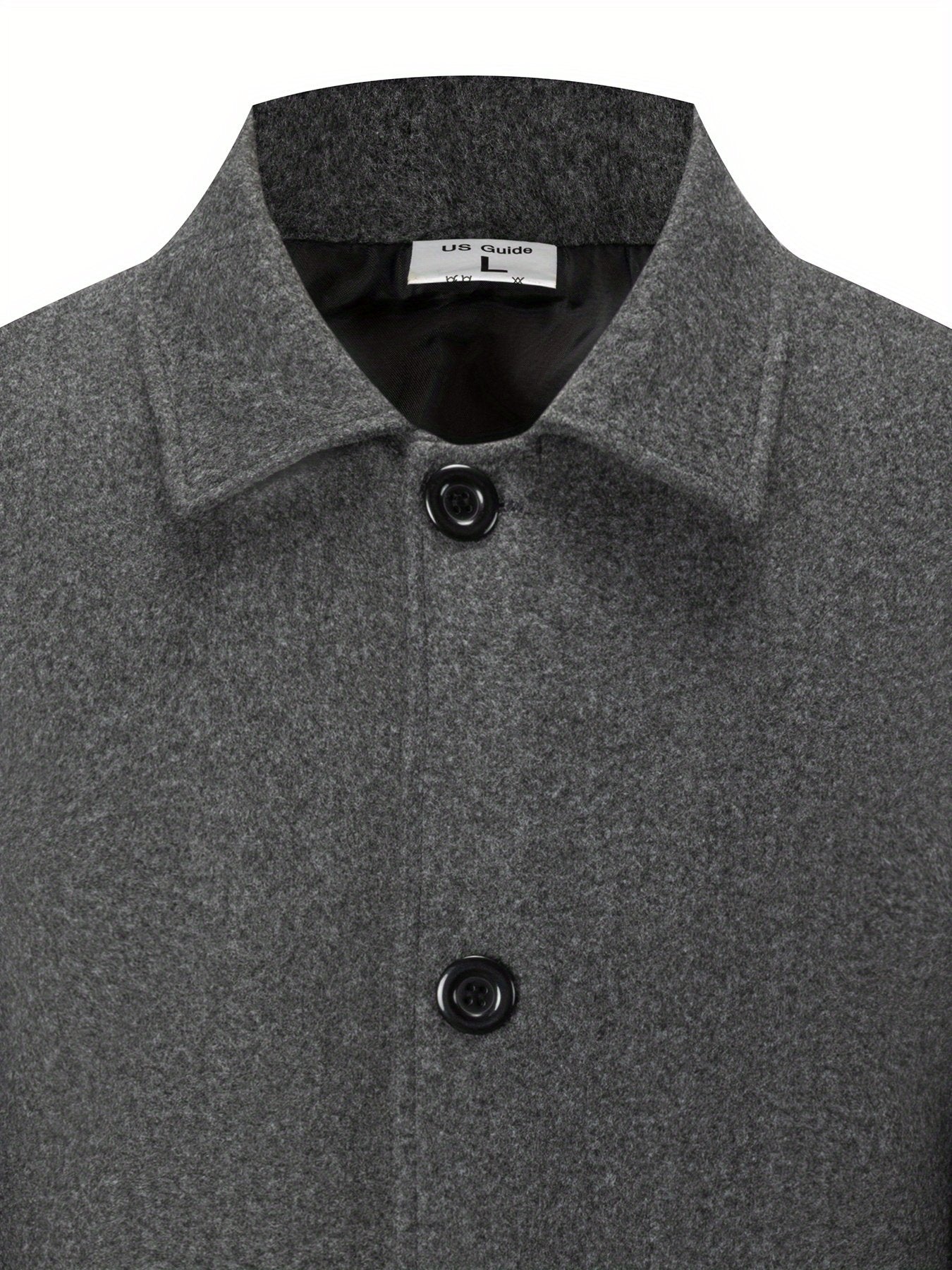Side view of the regular fit men's trench coat in dark grey