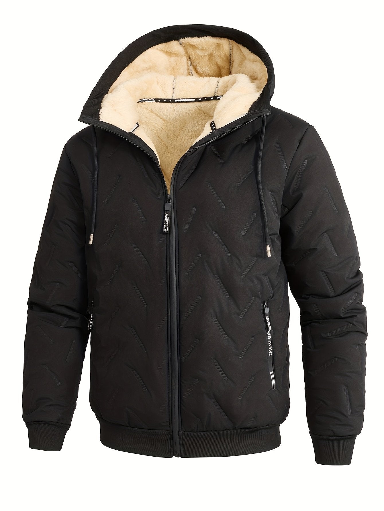 Slightly stretchy 3D print winter coat for men with zip front and pocket