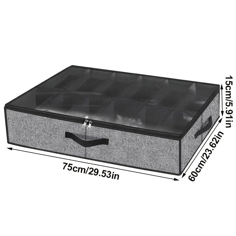 Slim foldable shoe storage bag sliding under bed to save space