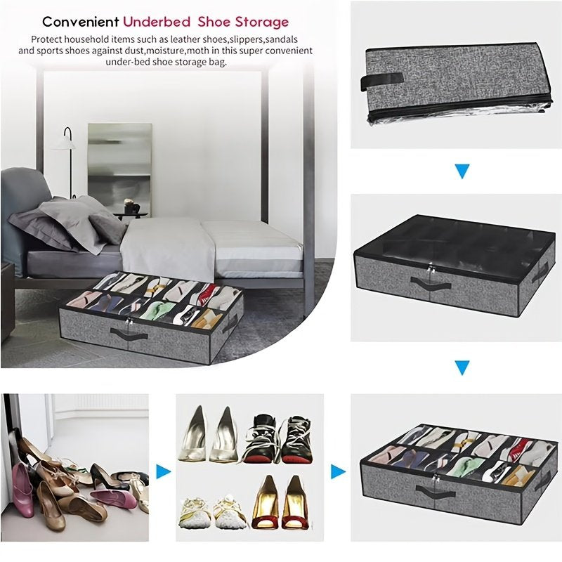 Under-bed shoe storage organiser dimensions with multiple compartments