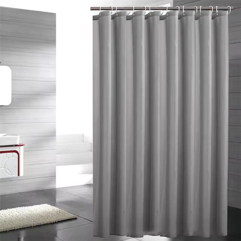 Weighted hem detail keeping shower curtain hanging straight