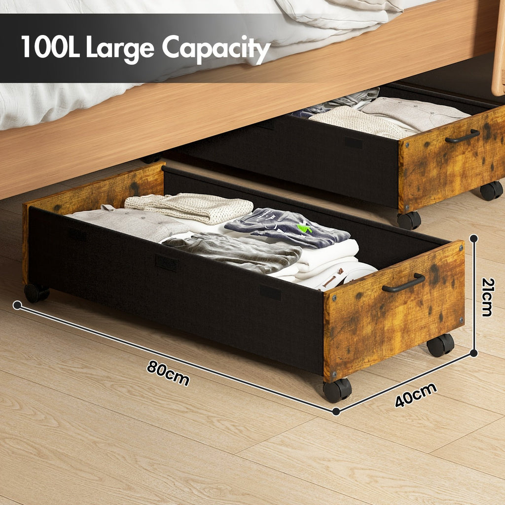 2pcs Under Bed Storage Box with Lid, 80L/100L Underbed Storage On Wheels, Large Storage Containers, Metal Frame Clothes Organiser Drawer, Clothes Boxes for, Shoes, Blankets, Under-Bed Storage - image 3