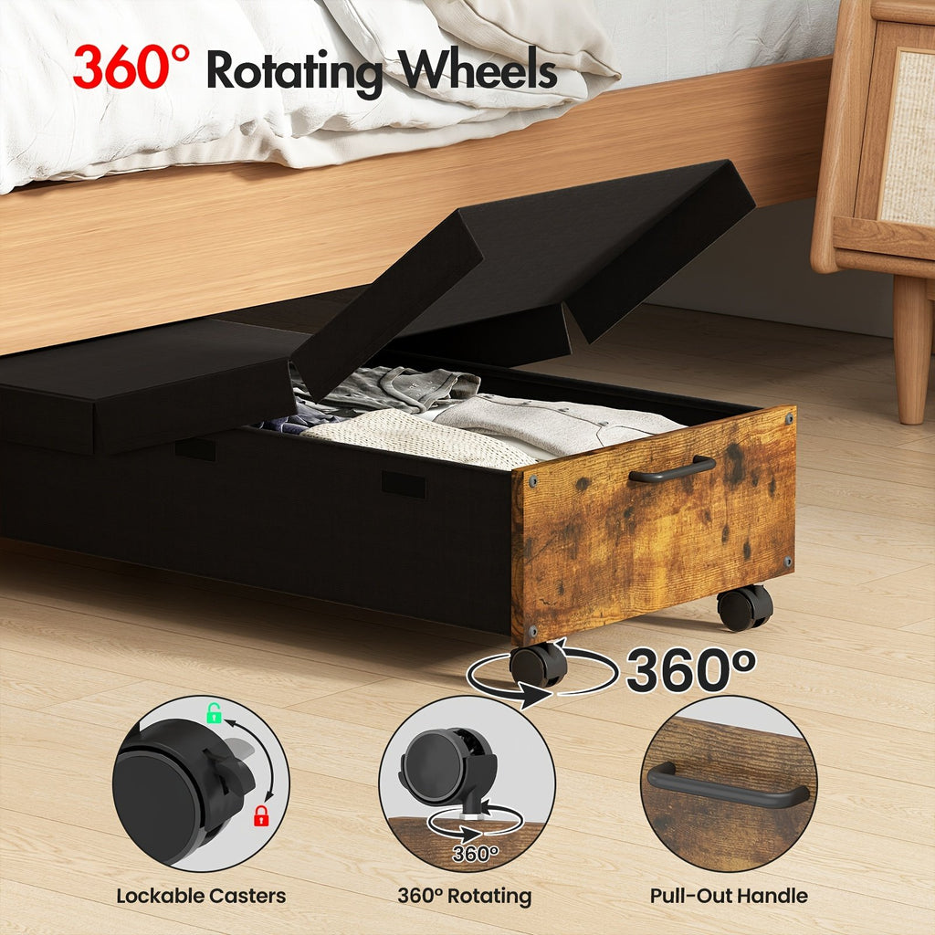 2pcs Under Bed Storage Box with Lid, 80L/100L Underbed Storage On Wheels, Large Storage Containers, Metal Frame Clothes Organiser Drawer, Clothes Boxes for, Shoes, Blankets, Under-Bed Storage - image 5