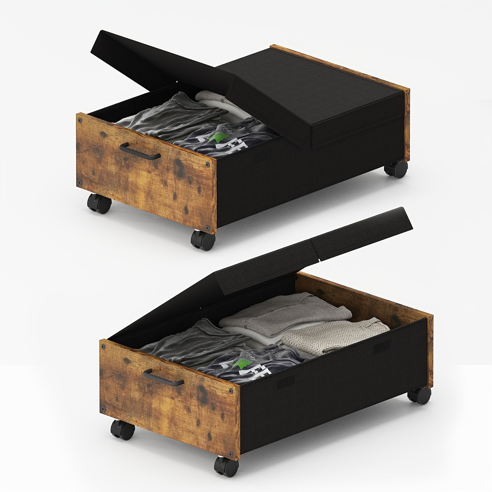 2pcs Under Bed Storage Box with Lid, 80L/100L Underbed Storage On Wheels, Large Storage Containers, Metal Frame Clothes Organiser Drawer, Clothes Boxes for, Shoes, Blankets, Under-Bed Storage - image 6