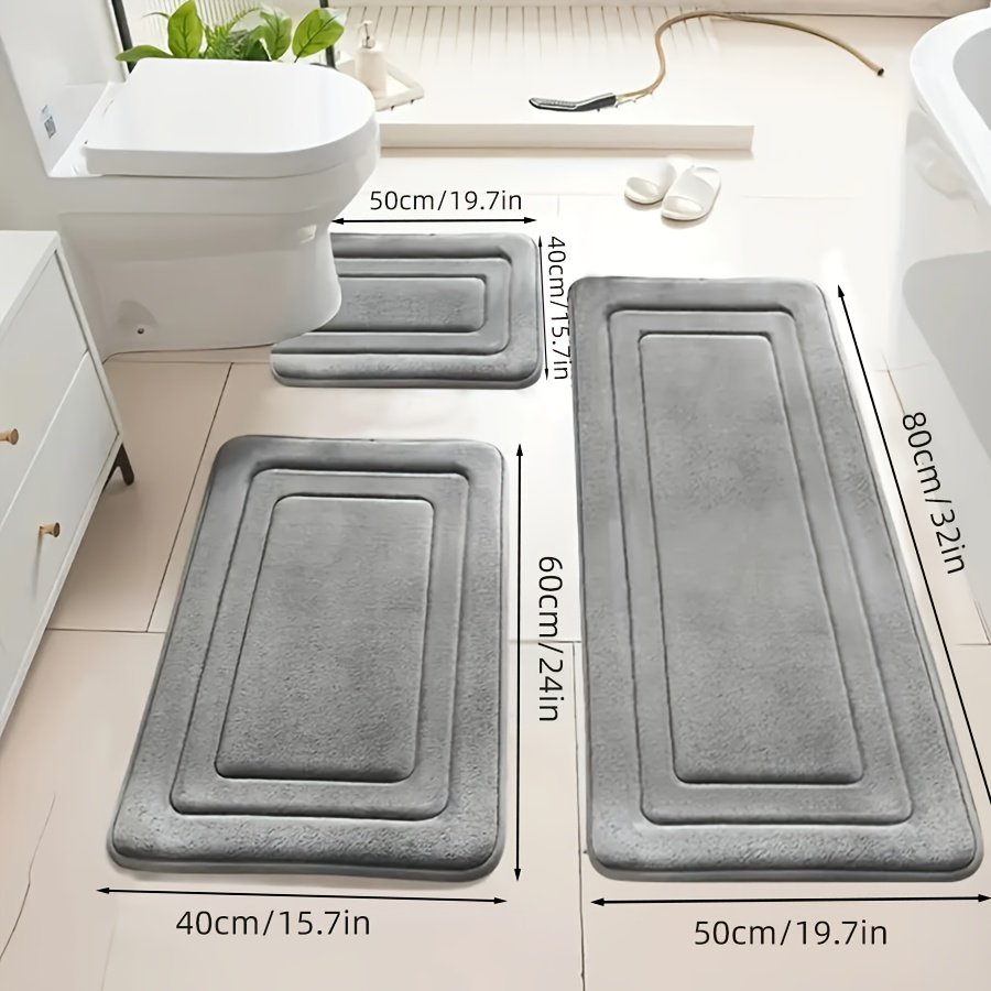 3-Pack Ultra Absorbent Bath Mats | Non-Slip Bathroom Rugs, Soft and Comfortable Polyester, Rectangle Shape, Machine Made, Universal Holiday Use - image 1