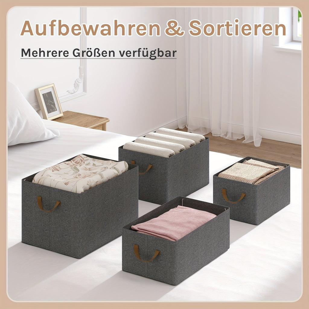Grey fabric organiser boxes for under-bed and wardrobe storage
