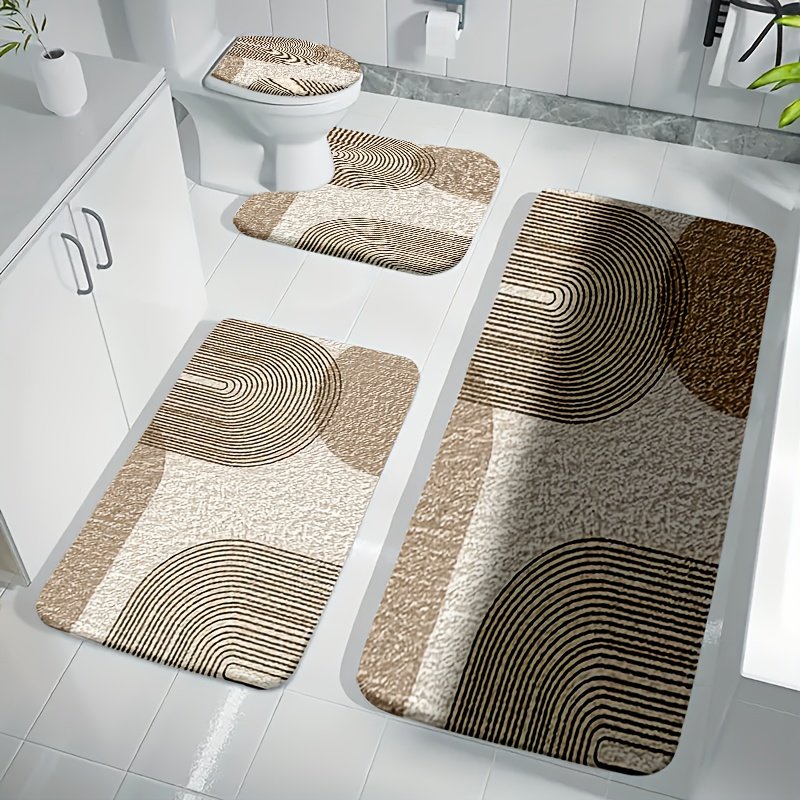 4pcs Bathroom Mat Set, Modern Minimalist Bath Rug - Elegant Design Enhances Your Bathroom Experience, Comfortable Toilet U-Shaped Pad, Toilet Lid Cover, Bathroom Decor - image 1