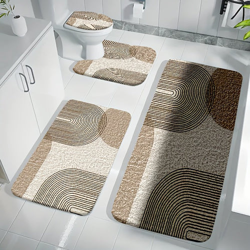 4pcs Bathroom Mat Set, Modern Minimalist Bath Rug - Elegant Design Enhances Your Bathroom Experience, Comfortable Toilet U-Shaped Pad, Toilet Lid Cover, Bathroom Decor - image 1