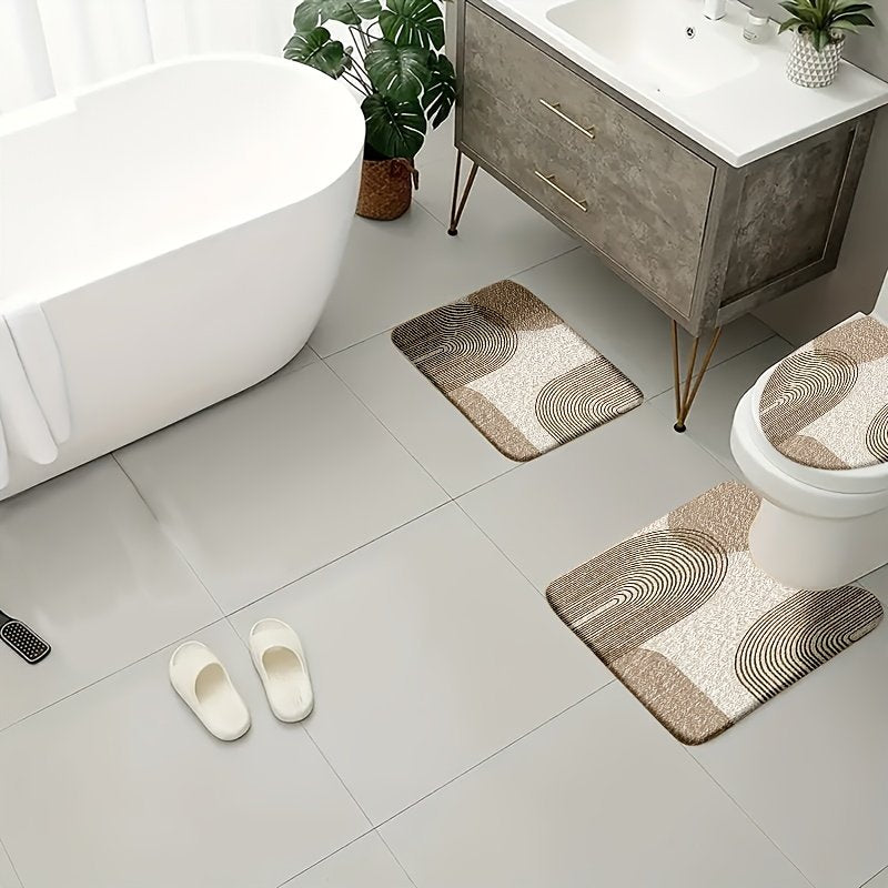 4pcs Bathroom Mat Set, Modern Minimalist Bath Rug - Elegant Design Enhances Your Bathroom Experience, Comfortable Toilet U-Shaped Pad, Toilet Lid Cover, Bathroom Decor - image 2